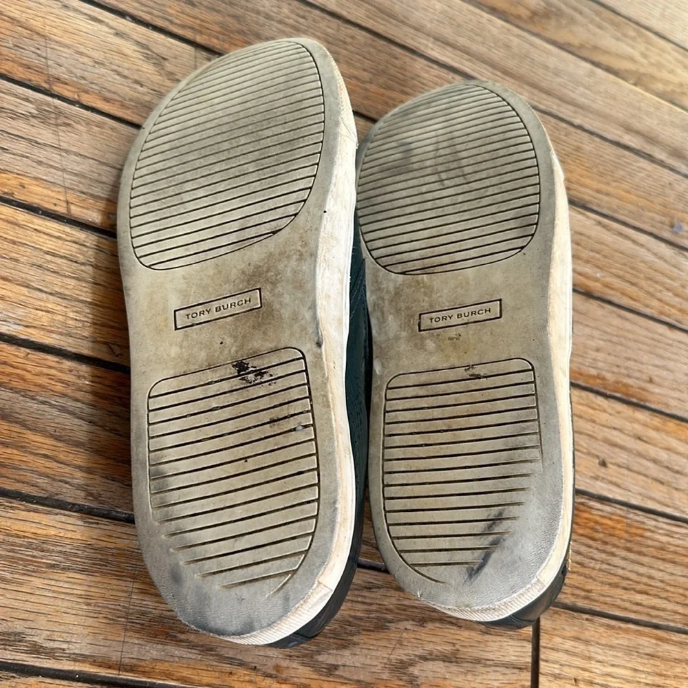Tory Burch Jesse Black Leather Slip-On Loafer Flat Sneakers with White Size 7.5